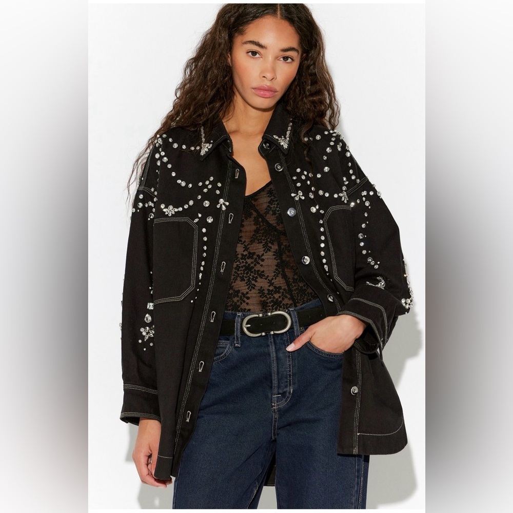FREE PEOPLE NWT SILVER BELLS EMBELLISHED SHACKET ❤️